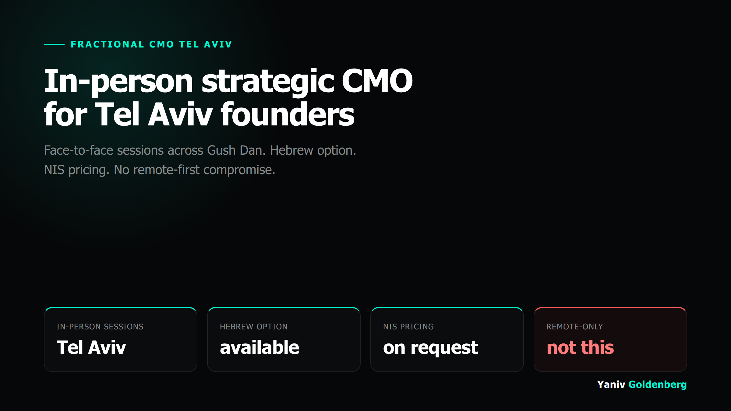 Fractional CMO Tel Aviv - in-person strategic sessions for Israeli founders by Yaniv Goldenberg