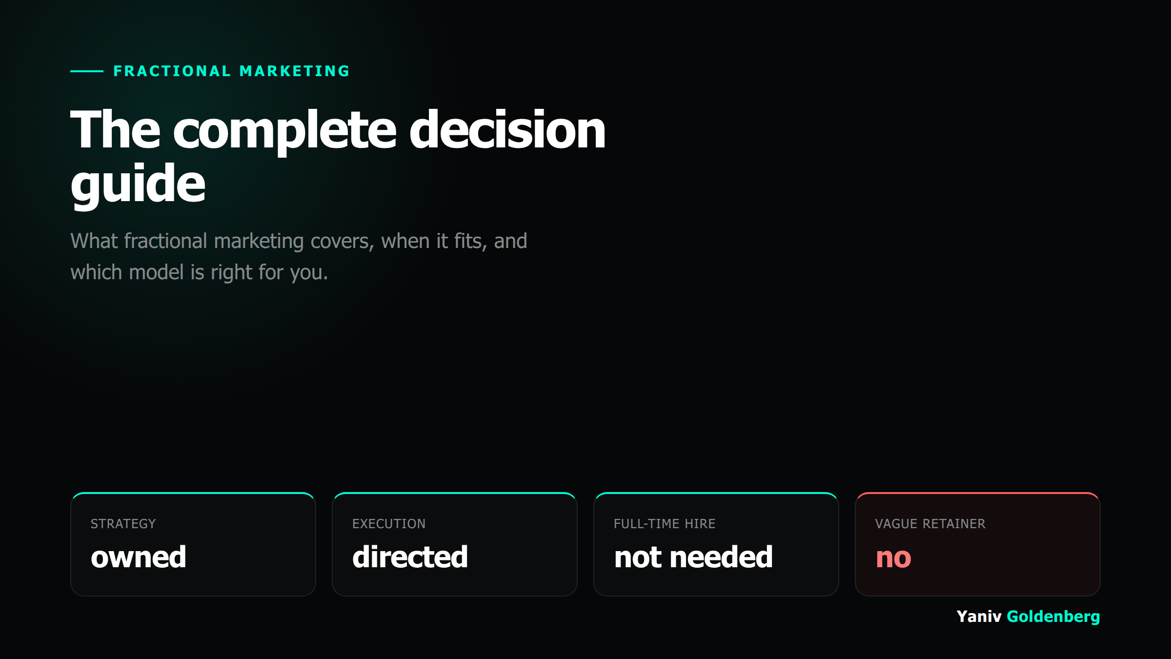 Fractional Marketing Guide - Yaniv Goldenberg Fractional marketing decision guide: strategy, model comparison, and when to hire fractional vs agency or full-time - Yaniv Goldenberg