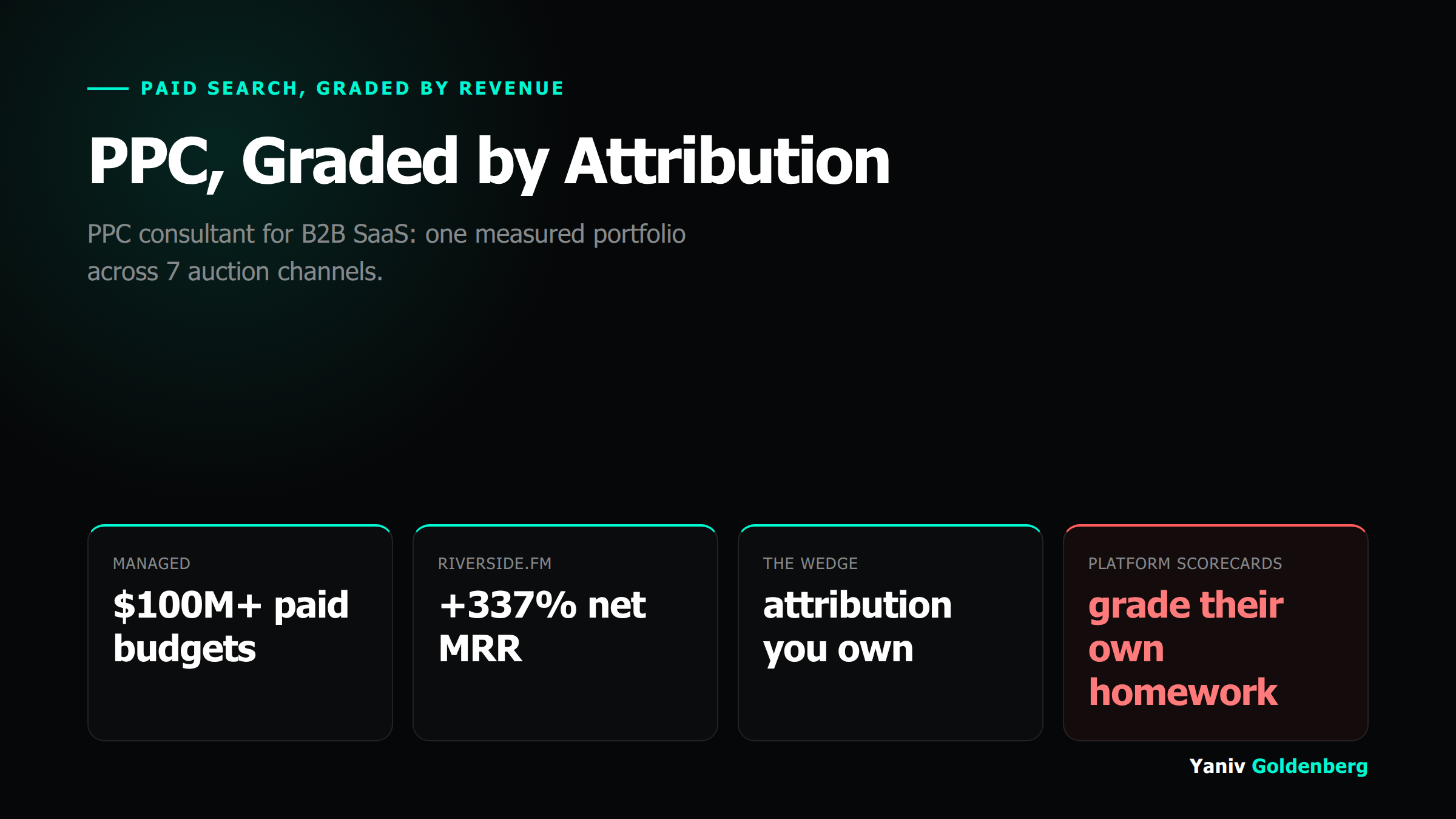 PPC Consultant - Yaniv Goldenberg PPC consultant for B2B SaaS: paid search portfolio graded by attribution you own