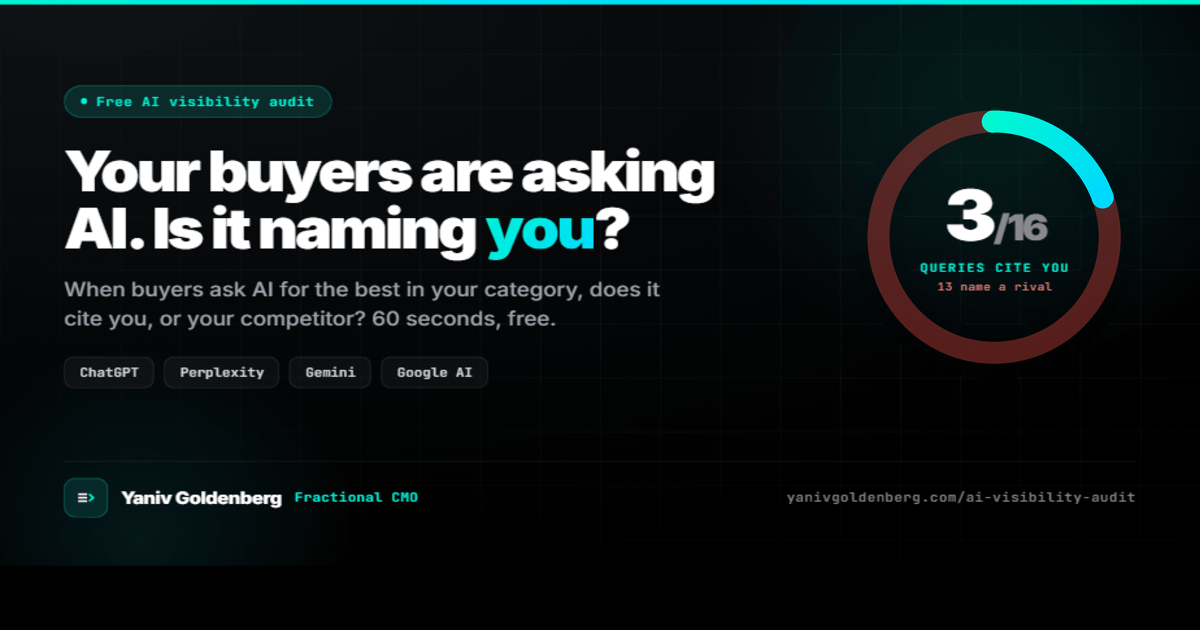 AI Visibility Audit - Yaniv Goldenberg Free AI visibility audit: see if ChatGPT, Perplexity and Gemini cite you - Yaniv Goldenberg