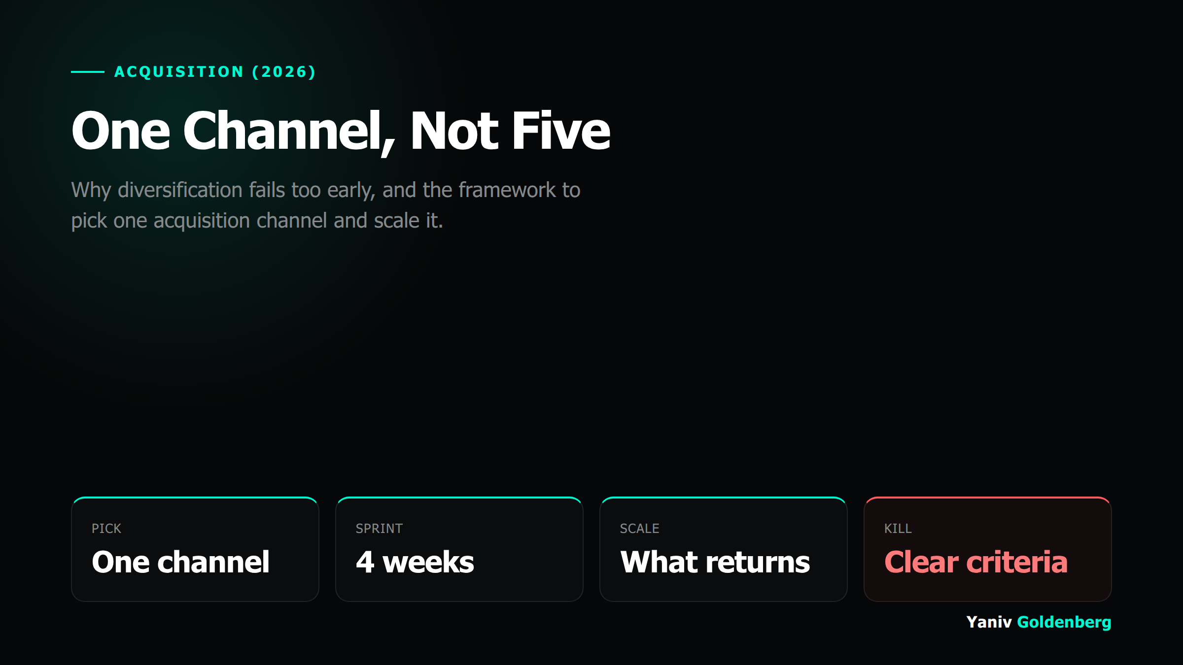 One acquisition channel focus Choosing one acquisition channel to scale instead of five at low effort